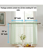 Hlc.me Sophia Floral Rod Pocket Lace Semi Sheer Voile Short Cafe Tiers for Small Windows - 28 x Inch Length (Seafoam Green Tiers