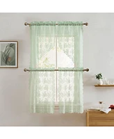 Hlc.me Jolene Floral Rod Pocket Lace Semi Sheer Voile Short Cafe Tiers for Small Windows - 28 x Inch Length (Seafoam Green Tiers