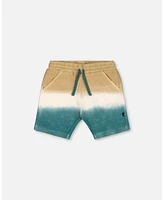 Deux par Baby Boys French Terry Short Gradient Beige And Teal