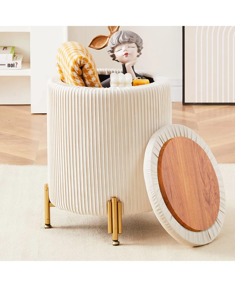 Round Vanity Stool Chair with 23Qt Storage and Padded Seat