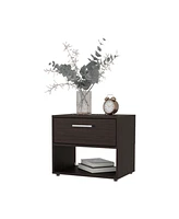 Fm Furniture Round Rock Nightstand with a Drawer, Stained Walnut