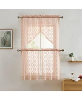 Hlc.me Isabella Floral Rod Pocket Lace Short Cafe Swags for Small Windows - 28 x 36 Inch Length (Blush Pink Swags, Set of 2)