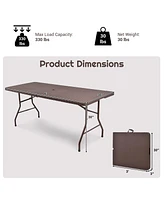 6 Feet Folding Portable Rattan Table with Carrying Handle