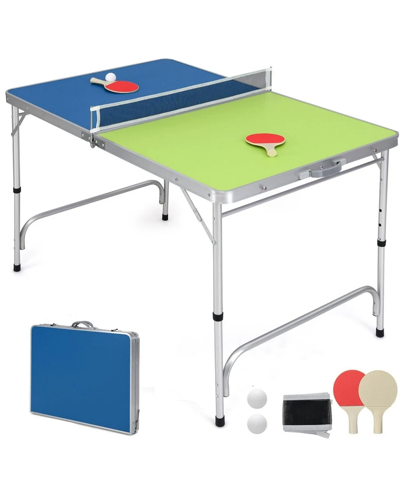 Foldable Ping Pong Table Game Set Mini Table Tennis Table with Adjustable Height