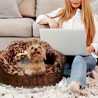 Dream Black Label Leopard Princess Dog Bed - Puppy for Small Dogs, Washable Cuddler Cat Elegant, Royal Design Beds and Kitten