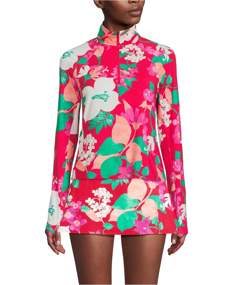 Lands' End Women's Long Sleeve Quarter Zip Upf 50 Rash Guard