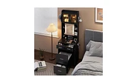 Small Vanity Desk with Mirror and Led Lights – Compact Makeup Table Charging Station Storage Shelves for Spaces