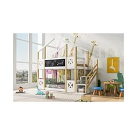 House Bunk Bed with Storage Staircase and Blackboards