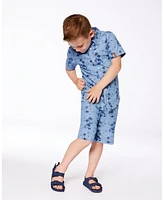 Deux par Big Boys Printed Chambray Short Pale Blue And Navy