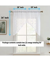 Hlc.me Isabella Floral Rod Pocket Lace Short Cafe Swags for Small Windows - 28 x 36 Inch Length (White Swags, Set of 2)