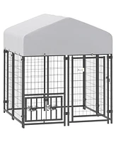 PawHut Outdoor Dog Kennel with Rotating & Adjustable Bowls