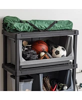 Iris Usa Medium Stackable Storage Bins Open Front, Heavy Duty Garage Organization, Gray
