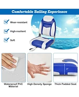 High Back Folding Boat Seat with Blue White Sponge Cushion and Flexible Hinges