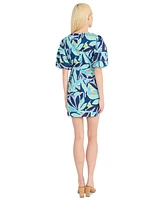 Donna Morgan Women's Puffed-Sleeve Graphic-Print Dress