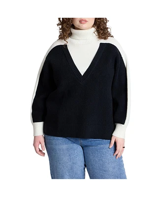 Eloquii Women's Plus Mixed Knit Turtleneck