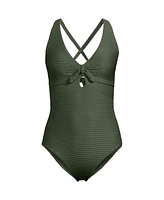 Lands' End Women's Ribbed Knot Front One Piece Swimsuit