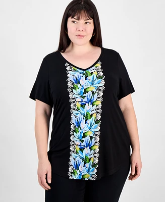 Jm Collection Plus V-Neck Short-Sleeve Top
