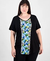 Jm Collection Plus V-Neck Short-Sleeve Top