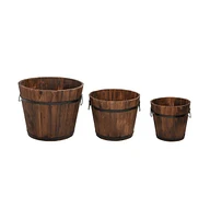 3 Piece Wooden Bucket Planter Set Solid Wood Fir