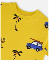 Deux par Toddler Boys Printed Cotton Tee Yellow And Blue Car - Toddler|Child