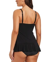 Beyond Control Women's Solid Essentials O-Ring Ruffled Swim Dress