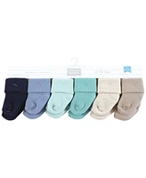 Hudson Baby Boys Cotton Rich Newborn and Terry Socks, Blue Teal Neutral