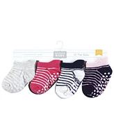 Hudson Baby Girls Non-Skid No-Show Socks, Pink Navy Stripe