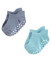 Hudson Baby Infant Boy Non-Skid No-Show Socks, Blue Gray Teal, Months