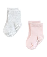 Hudson Baby Girls Cotton Rich Newborn and Terry Socks, Pink Gray Basic, Months