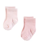 Hudson Baby Girls Cotton Rich Newborn and Terry Socks, Pink Gray Basic, Months