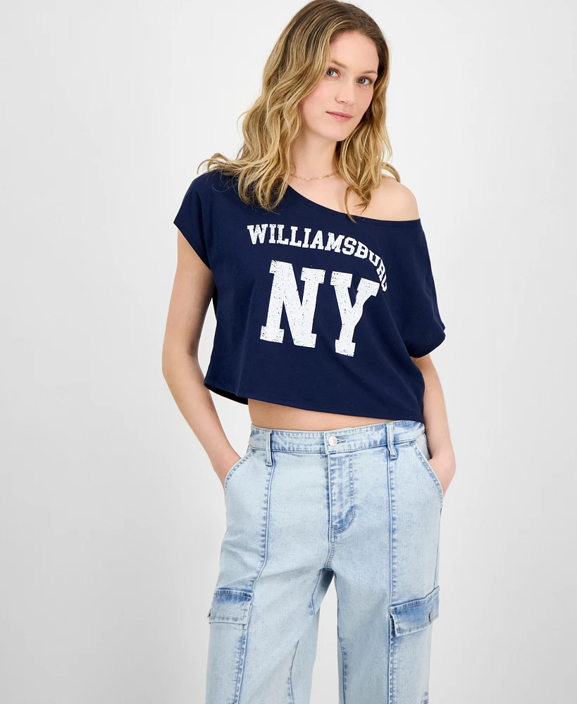 Self Esteem Juniors' Williamsburg Ny Graphic Off-The-Shoulder T-Shirt