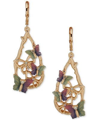 lonna & lilly Gold-Tone Glass Stone Butterfly Openwork Drop Earrings