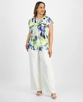 Tahari Asl Plus Cowlneck Printed Top