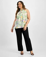 Tahari Asl Plus Paisley-Print Bow-Neck Blouse