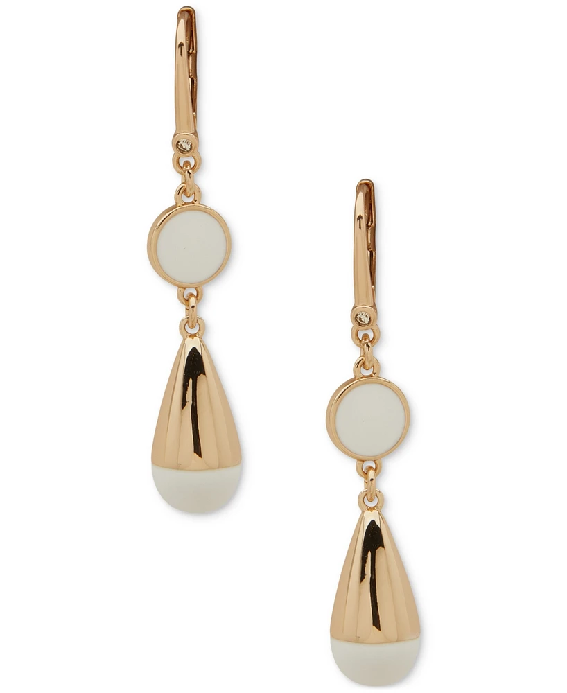 Dkny Gold-Tone White Enamel Double Drop Leverback Earrings