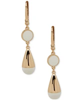 Dkny Gold-Tone White Enamel Double Drop Leverback Earrings