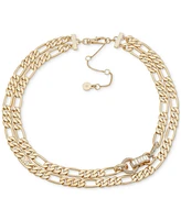 Dkny Gold-Tone Crystal Baguette Figaro Link Layered Collar Necklace, 15-3/4" + 3" extender