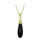 Bling Jewelry Classic Stabilized Turquoise Teardrop Pendant Necklace 14K Gold Plated Silver