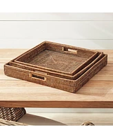 Burma Rattan Ottoman Trays, Set Of 3