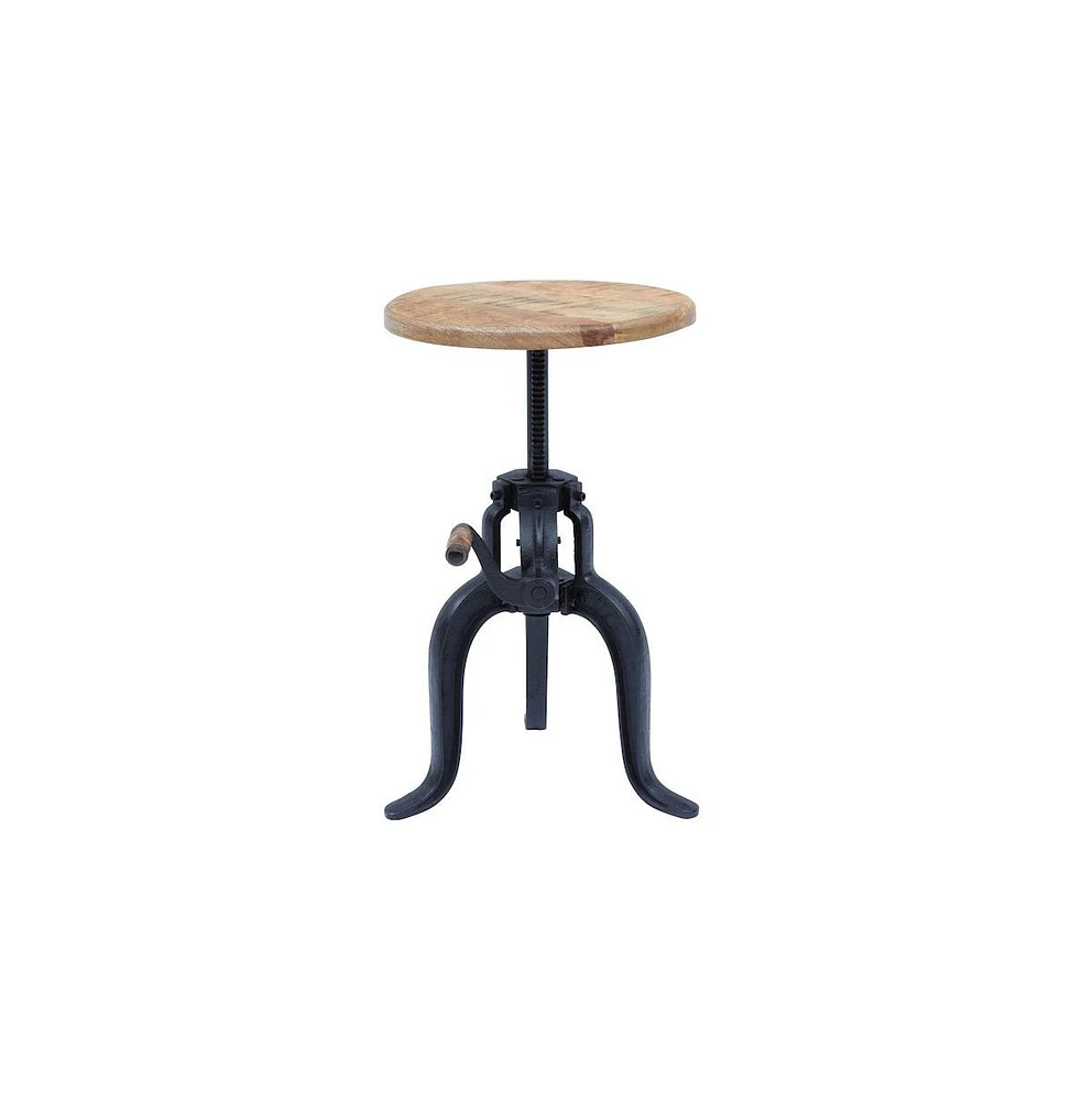 Global Archive Industrial Solid Wood and Iron Crank Table