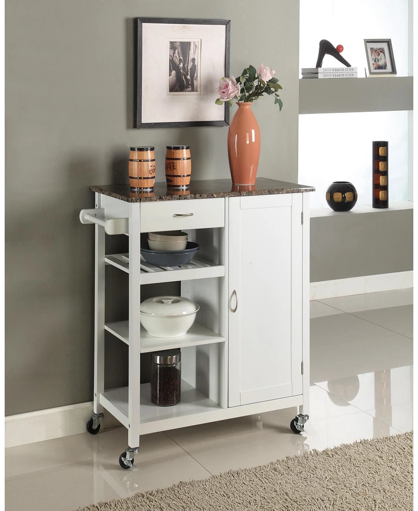 Kings Brand Furniture Sanford Wood & Marble Finish Top Kitchen Storage Cabinet Cart