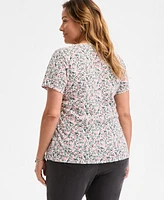 Style & Co Plus Size Printed Henley T-Shirt, Exclusively at Macy's