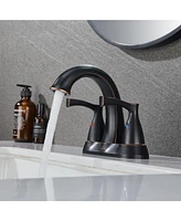 Oil Rubbed Bronze Two Handle 4-Inch Centerset Bathroom Faucet with Drain Assembly 3 Hole Lavatory Faucet Bathroom Vanity Sink Faucets with Pop-up Drai