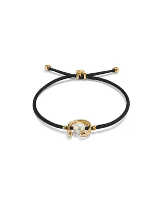 UNOde50 Black Thread Cultivated Pearl Leather Bracelet