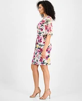 Connected Women's Floral-Print Faux-Wrap Dress