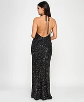 Morgan & Company Juniors' Sequin Embellished Halter Gown