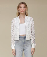 Avec Les Filles Women's Lace Cropped Bomber Jacket