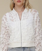 Avec Les Filles Women's Lace Cropped Bomber Jacket