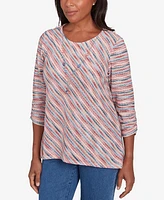 Alfred Dunner Women's Free Spirit Diagonal Space Dye Top with Necklace