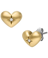 Fossil Sadie All My Love Gold-Tone Stainless Steel Heart Stud Earrings